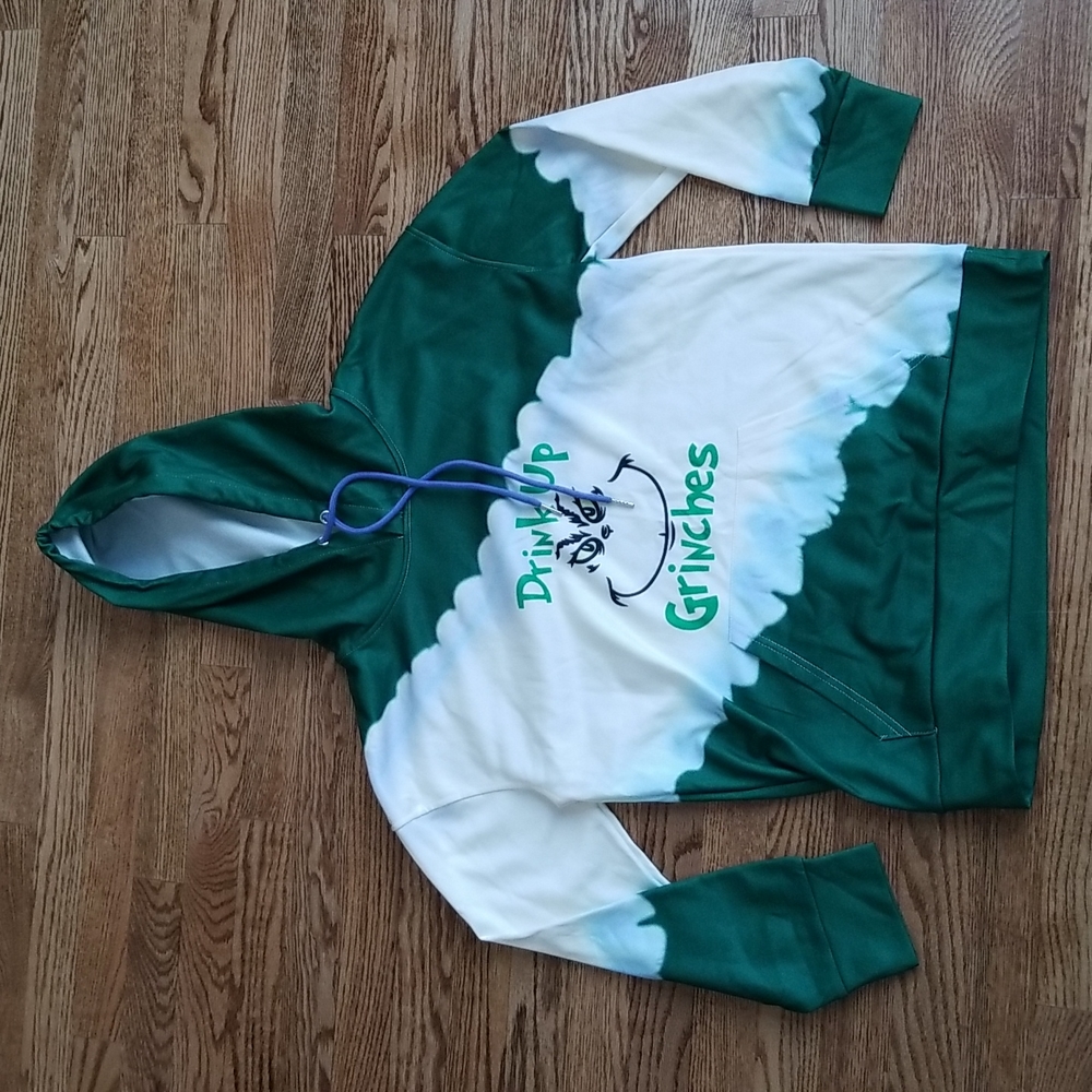 (M) Christmas Themed Women's The Grinch Graphic Pull Over Hoodie Holiday